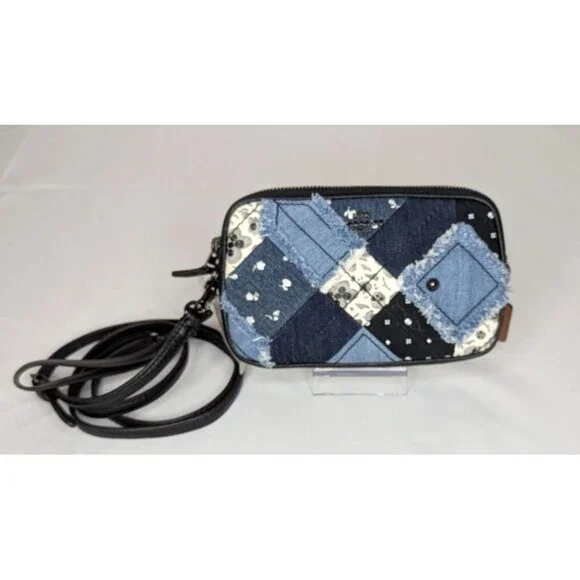 Coach Crossbody Clutch Bag In Canyon Quilt Denim Patchwork Leather NWT - Picture 2 of 8